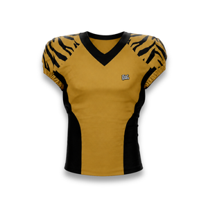 Premium Men's Sleeveless American Football Jersey Black Gold Striped V-<b>Neck</b> Moisture Wicking Fitted Sport Apparel - Product Image 5