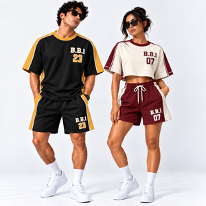 Custom Unisex Streetwear Breathable Summer Short Set Oversized T-Shirt <b>Mesh</b> Athletic Shorts Couple Matching Crop <b>Top</b> Track Short - Product Image 1