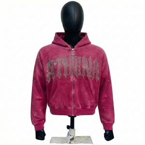 Sweat à capuche zippé Athena en molleton tricoté pour homme, coupe classique, motif lettres en strass, style Hip Hop, collection automne, prix de gros - Product Image 1