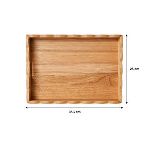 Plateau de service élégant en bois d'acacia festonné avec poignées, plateau décoratif en bois pour le petit-déjeuner, table basse, ottoman, cuisine - Product Image 6