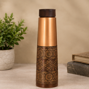 Bouteille en cuivre bronze à double finition de qualité supérieure avec bouchon en bois, thermos de voyage portable au design oriental - Product Image 6