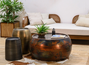 Venta al por mayor de metal de cobre vintage restaurante mesa de centro de servicio potable mesa de centro de forma redonda muebles de gran tamaño para el hogar - Product Image 6