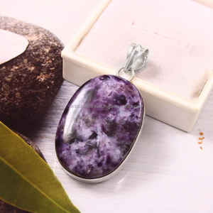 Colgante de plata esterlina 925, hecho a mano colgante de plata, colgante de charoita ovalada, colgante de piedra azul, regalo para ella - Product Image 3