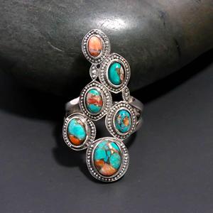 Women's <b>Ring</b> Natural Oyster Copper <b>Turquoise</b> Gemstone December Birth Handmade Jewelry 925 Sterling Silver <b>Ring</b> At Best Price - Product Image 1