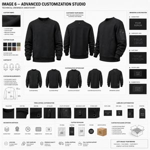 Men's Black Fleece Pullover Sweatshirt Crew Neck Regular Fit <b>Zip</b> Pockets Left Sleeve Logo Casual Winter 100% Cotton Breathable - Product Image 3
