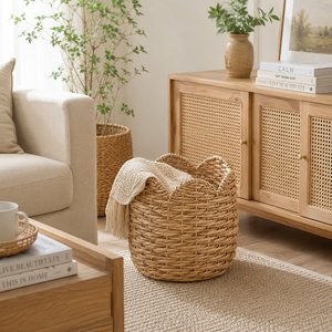 Eco Friendly Water Hyacinth <b>Storage</b> <b>Basket</b> Handwoven Decorative <b>Basket</b> for <b>Shelves</b> Living Room Bathroom Nursery OEM ODM - Product Image 6