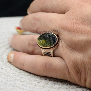 Minimalist Raw Moldavite <b>Ring</b> Men's Jewelry | Sterling <b>Silver</b> Crystal <b>Ring</b> | Certified Genuine Boho <b>Statement</b> Gift | 2026 - Product Image 1