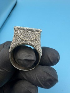 Bague personnalisée en moissanite taille ronde avec pavé carré, en argent 925 original, bijoux pour homme style Iced Out, pour fête, cadeau, amis - Product Image 4