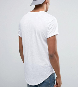 Men's <b>White</b> <b>Longline</b> Regular Fit Cotton Short Sleeve O-Neck Casual <b>T</b>-<b>Shirt</b> - Product Image 3