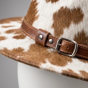 Sombrero de vaquero con estampado de vaca, unisex, para adultos, informal, para exteriores, estilo primavera-verano, con banda de cuero - Product Image 5