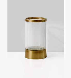 Gold Metal Clear <b>Glass</b> <b>Hurricane</b> <b>Candle</b> <b>Holder</b>-Modern Cylinder Lantern Pillar <b>Candles</b> Table Centerpiece Home Decor Handmade - Product Image 2