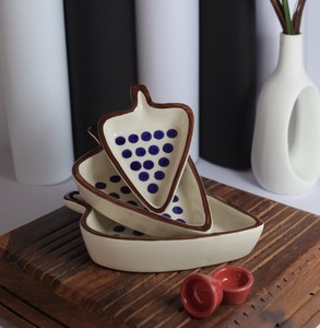 Pottery Contemporary Shiny Glazed Durable Serving Tray <b>Ceramic</b> Leaf <b>Plates</b> Set Handcrafted Eco-Friendly Dishwasher - Product Image 1