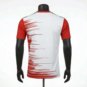 Camiseta de Manga Corta con Cuello Redondo y Rayas Blancas y Rojas para Hombre, de Secado Rápido, Tejida, Deportiva, Corte Regular - Product Image 2