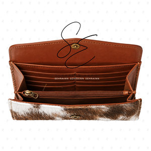 Bolso de mano de cuero genuino de vaca con diseño de solapa estilo western, múltiples ranuras para tarjetas, bolsillo con cremallera y cierre a presión. - Product Image 3