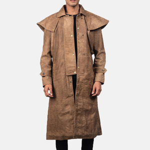 <b>Men</b> Women Soft Genuine Leather Long <b>Coat</b> Full Length Warm Outerwear Long Sleeve Stand Collar Front Zip Modern Winter - Product Image 1