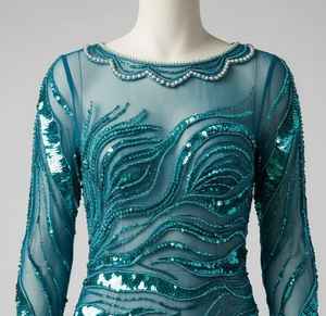 Vestido Largo de Noche sin Mangas con Cuentas Color Verde Azulado, de Lujo, Directo de Fábrica, Precio al por Mayor - Product Image 2