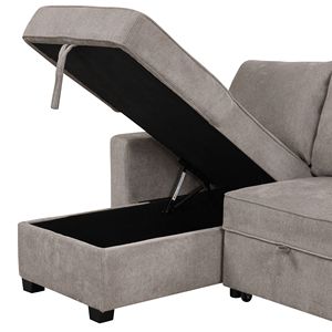 Divano letto estraibile da 90 \ "marrone chiaro divano letto convertibile a forma di L con Chaise portaoggetti e porte USB - Product Image 5