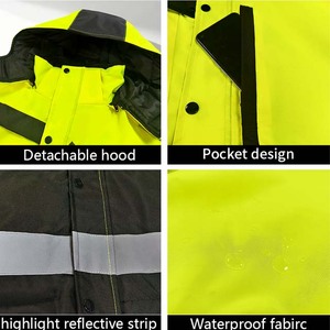 ZOHSUB POWER INDUSTRY Security ANSI Class 1 Waterproof Long Sleeve Safety Jacket LED Flash Reflective Shirt <b>Yellow</b> Orange - Product Image 2