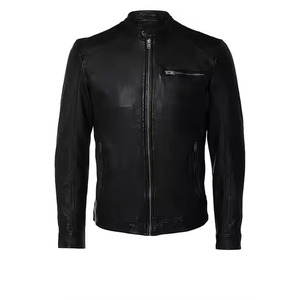 Casual Cow Skin Leather <b>Jackets</b> for Men's Autumn Vintage Stand Collar Front Logo Breathable Quick Dry - Product Image 6