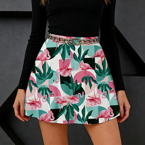 Ventes flash sur Temu |   Jupe courte à taille haute à imprimé géométrique Flamingo tendance, jupe évasée décontractée pour femmes, pour tous les jours et les vacances - Product Image 4
