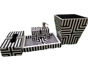 Ensemble d'accessoires de salle de bain personnalisé haut de gamme en incrustation d'os, six pièces, comprenant un plateau, un distributeur de savon, une boîte de rangement, un vase pour un style élégant - Product Image 2