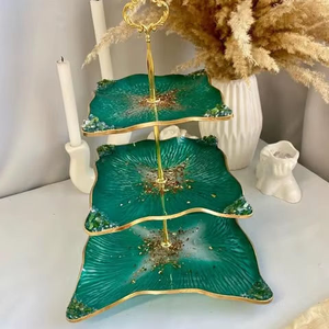 Customized Eco-Friendly <b>Epoxy</b> Resin Cake Stand Handmade Dishwasher Safe Modern Decorative Tray Custom Size Wedding Gift - Product Image 1