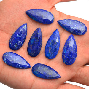 Lapis Lazuli naturel AAA+ 15x30mm, cabochon facetté en forme de poire, coupe rose, pierre semi-précieuse, cabochon pour la création de bijoux - Product Image 1