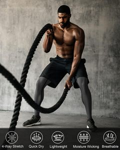Collants de compression pour hommes en Spandex/Polyester haute élasticité, séchage rapide, respirants, taille élastique unie, pour le sport, la course et le fitness - Product Image 5
