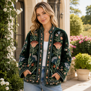 Chaqueta de algodón acolchada hecha a mano para mujer con cinturón floral Suzani de invierno |   Abrigo Artesanal Bordado Estilo Boho |   Ropa india vintage de gran tamaño - Product Image 4