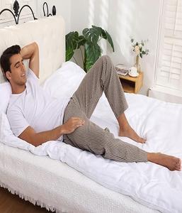 กางเกงขายาวทรงตรงพิมพ์ลายตารางผ้าบางเบาใส่สบายเอวยางยืดคุณภาพสูงสำหรับผู้ชาย - Product Image 3