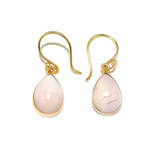 Boucles d'oreilles pendantes en opale rose naturelle de style vintage, serties de pierres précieuses, plaquées or 24 carats, forme poire, bijoux pour femmes et filles, vente en gros - Product Image 1