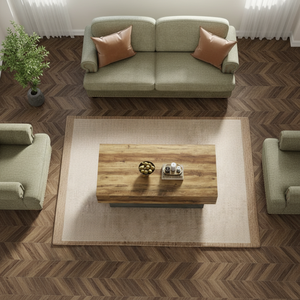 <b>Rustic</b> Modern 55-Inch Rectangular <b>Coffee</b> <b>Table</b> with Solid Wood and Grey Base for Living Room, Hotel Lobby, Reception Furniture - Product Image 2