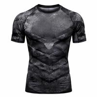 T-shirt de sport à manches courtes pour homme, noir et gris, imprimé par sublimation, à séchage rapide, en polyester, haut de fitness pour adulte