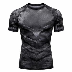 T-shirt de sport à manches courtes pour homme, noir et gris, imprimé par sublimation, à séchage rapide, en polyester, haut de fitness pour adulte - Product Image 2