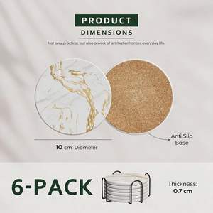 Marble Style <b>Ceramic</b> <b>Coaster</b> with Metal Holder for Tea Coffee & Dining Table Heat Resistant Drink for Home Office - Product Image 4