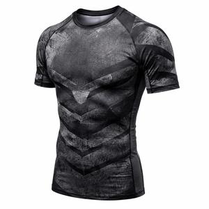 T-shirt de sport à manches courtes pour homme, noir et gris, imprimé par sublimation, à séchage rapide, en polyester, haut de fitness pour adulte - Product Image 3
