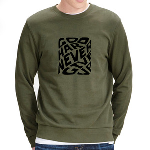 Sweat-shirt à col rond pour homme, vert olive, avec motif rayé, 100% coton molletonné, coupe classique, vêtement décontracté pour l'automne - Product Image 1