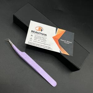 Pince à cils professionnelle violet clair à 45 degrés en acier inoxydable pointe lisse pince à épiler à extension de cils de 11cm vente en gros - Product Image 5