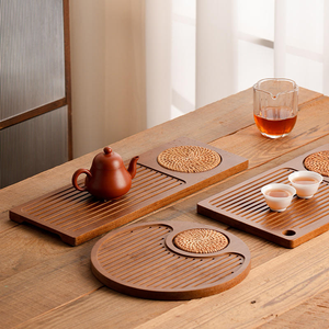 Bamboo Wooden <b>Tea</b> <b>Tray</b> with Rattan coaster Creative Household Water Storage Dry Coffee Table - Product Image 6