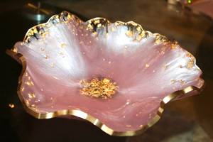 Handmade Large Pink Resin Bowl: Gold Flake Accent Decor - Product Image 3