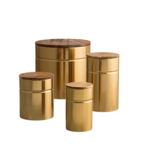 Stackable Golden Brass <b>Canister</b> <b>Set</b> Cylinder Shape Airtight Lid <b>Kitchen</b> Spice Storage Vintage Design Metal Container - Product Image 2