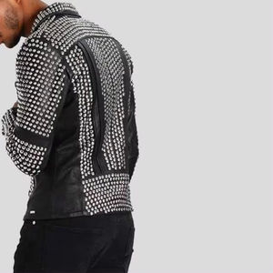 Chaqueta de Invierno Gótica Unisex, Estilo Punk Rock, Transpirable, Cuello en V, Cierre de Cremallera, Hecha a Mano, Multicolor, Cuero Vacuno - Product Image 3