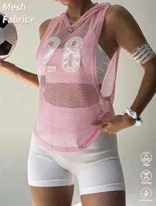 Camiseta sin mangas de malla blanca para mujer, con capucha, transparente, con estampado de nombre personalizado, estilo deportivo, para verano - Product Image 5