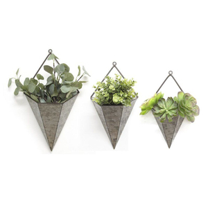 Juego de 3 macetas triangulares de metal galvanizado para colgar en la pared, macetas de hierro para decoración de interiores, exteriores, hogar, jardín, estilo rústico. - Product Image 1