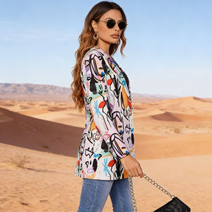 Oferta en Temu: Blazer Abierto con Estampado Abstracto de Grafiti para Mujer, Casual, Manga Larga, Cuello Solapa, Ropa de Oficina - Product Image 6