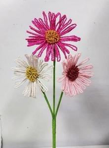 Beaded <b>Flower</b> Arrangement With Colorful Petals And Green Leaves For Decorative Use - Product Image 6