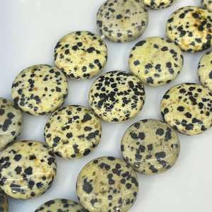 Venta al por mayor de cuentas de jaspe dalmático genuino de 20 mm en forma de disco, accesorios de piedras preciosas para la fabricación de pendientes y pulseras de diseñador. - Product Image 1