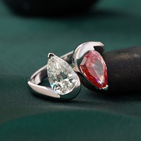 Bague en diamant de laboratoire taille poire rouge vif, or 14 carats, couleur rare, bijoux fins, bagues fantaisie tendance
