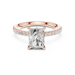 Bague de fiançailles solitaire en or rose avec diamant de laboratoire taille radiant et bande pavée pour femme - Product Image 3