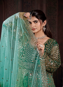 Designer Anarkali Suit with Intricate Thread Embroidery, <b>Sequin</b> & Bead Embellishment, Net Fabric Full <b>Flare</b> Festive Wear - Product Image 4